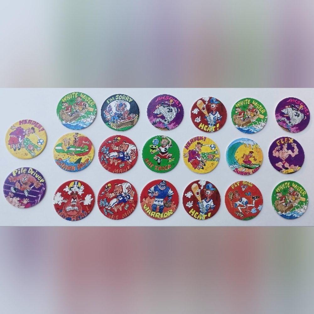Lot of 20 POGS Milk Caps Sports Baseball Surfing Soccer Football Wrestling Vtg
